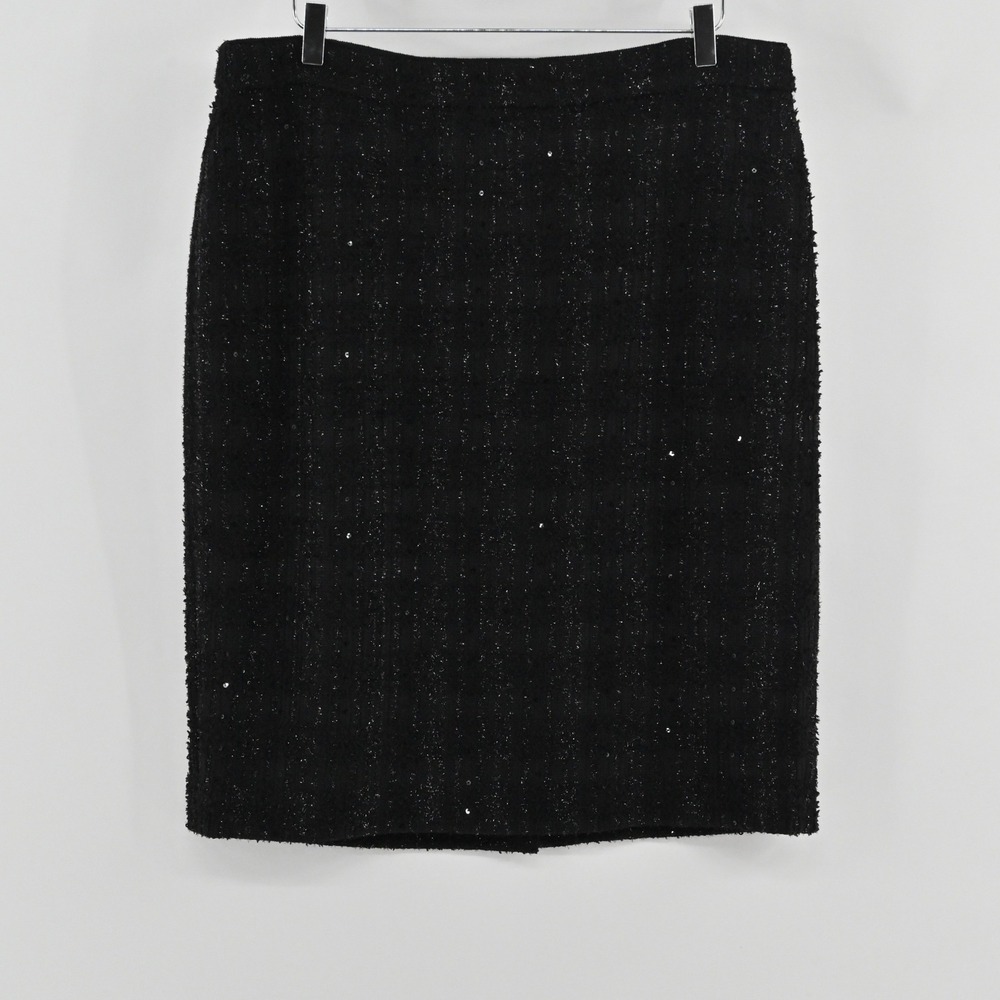 Ann Taylor Curvy Fit Tweed Pencil Skirt Womens Size 16 Black Sequin Professional